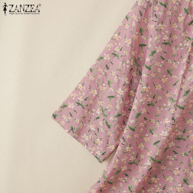 ZANZEA Women Casual V-Neck Loose 3/4 Sleeve Floral Print Blouse