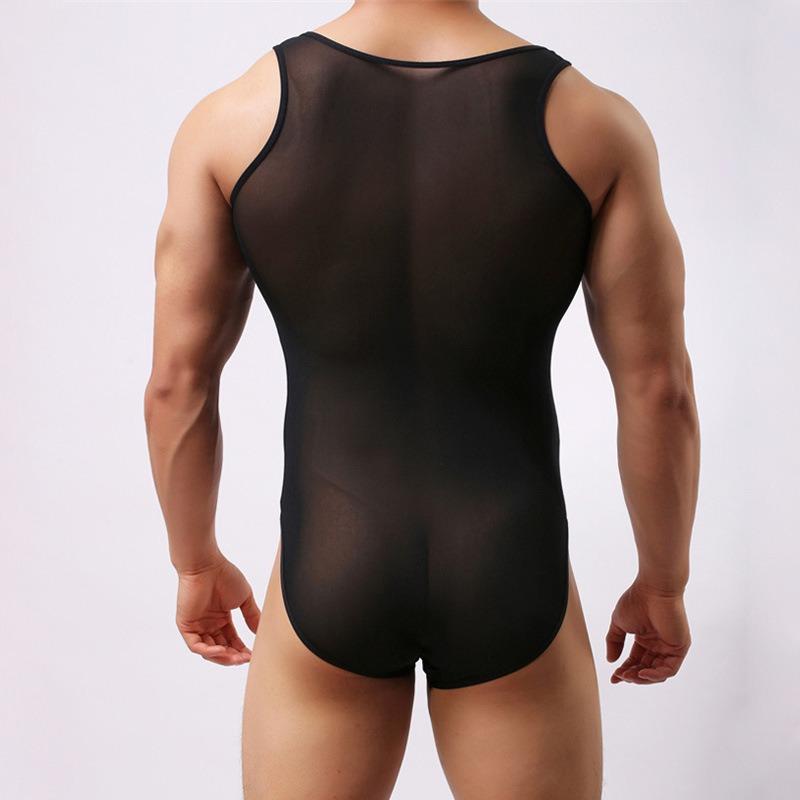 Men's, large stretch mesh onesie, flirting, sexy temptation bag, three colors of egg underwear, one piece.