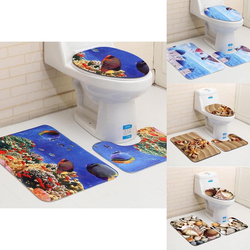 Superior 3d Printing Cartoon Bathroom Set Featuring Non-slip Rug And Bath Mat