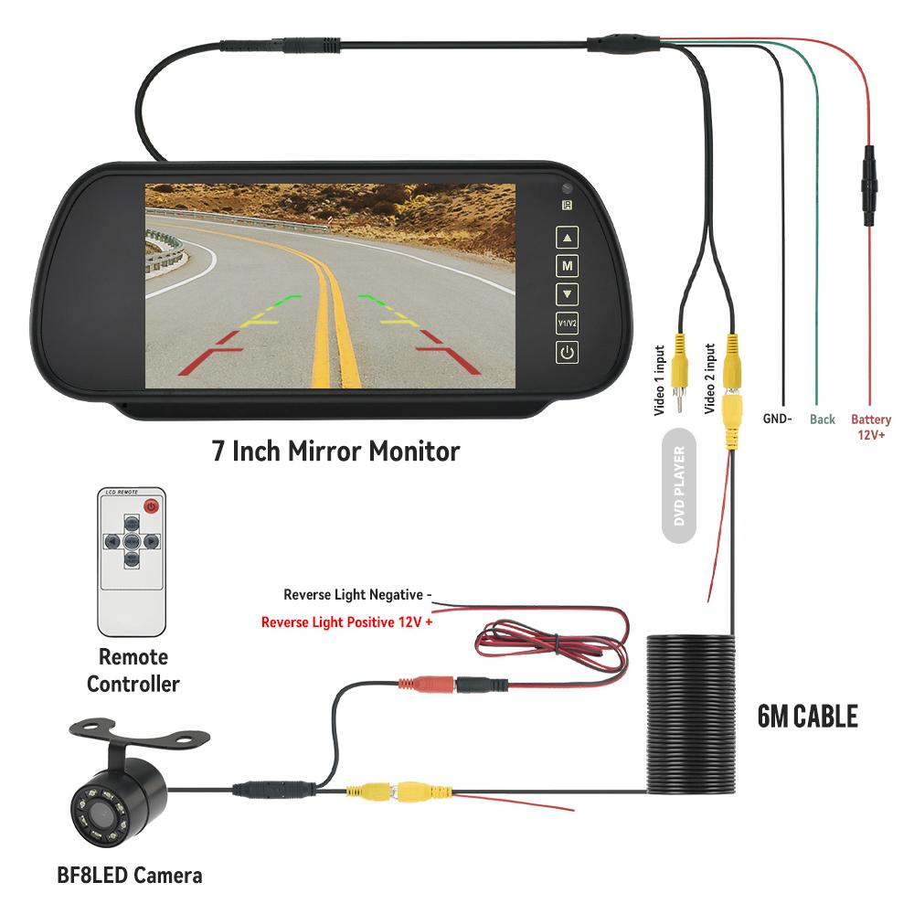 MJDOUD 7 Inch Rear View Mirror Monitor with Camera Rearview Mirror for Car Parking Backup Camera 7" TFT LCD HD Screen Universal