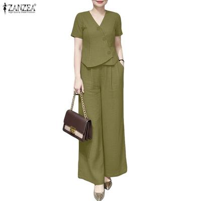 Conjunto de terno casual de duas peças com blusa e calça de manga curta feminina