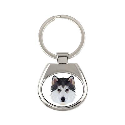 Siberian Husky, Chukcha - Geometric Keychain with a Photo and the Inscription