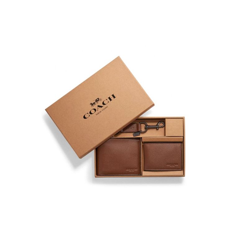 

Coach Compact 11 Keychain Gift Box Leather Card Holder Wallet Men Wallet Brown 64118-CWH Basic Set (Bag+Dust Bag)