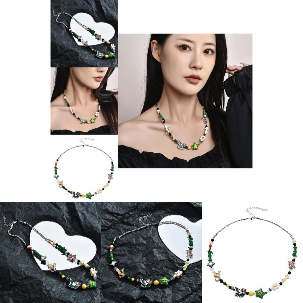 Unique Handmade Heart Shaped Lucky Star Smiley Face Necklace With Colorful Gemstones