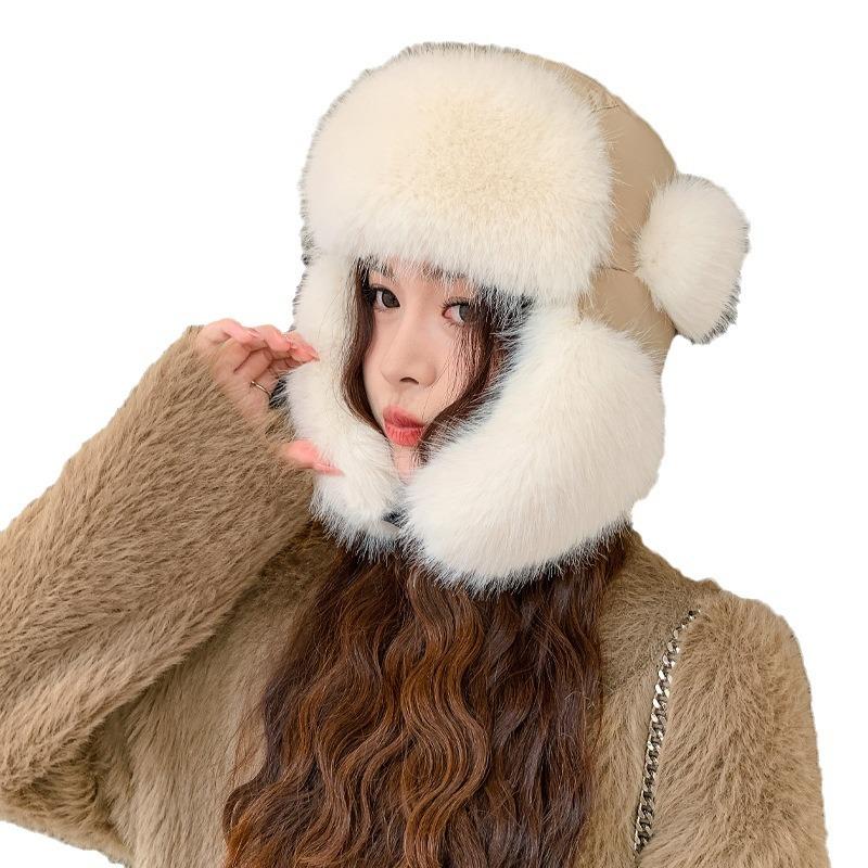 Autumn and Winter Hats Women's Fashion Versatile Winter Warm Plush Hats Thickened Outdoor Ear Protectors