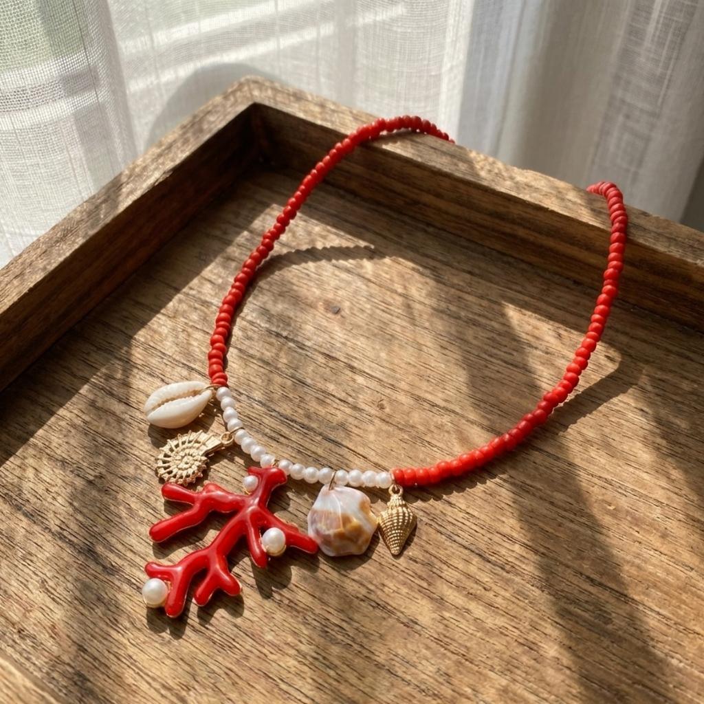 Summer Rice Beads Resin Coral Shell Pendant Necklace For Women Men Boho Summer Conch Choker Vacation Party Fashion Jewelry Gifts