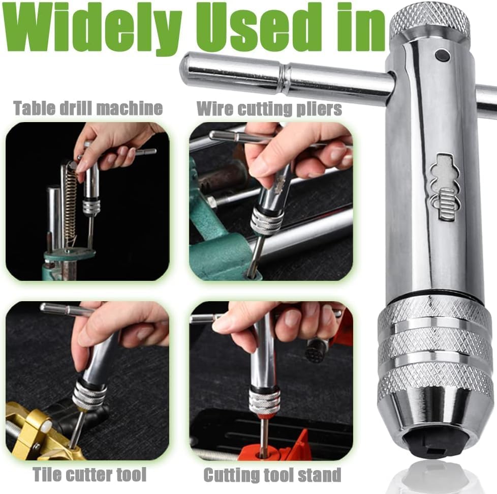 M3-8 M5-12 Verstellbarer T-Griff Ratsche Handgewindebohrerhalter Schraubenschlüssel Verlängertes Gewindeschneiden Vorwärts und Rückwärts Handgewindeschneiden Zubehör Werkzeug