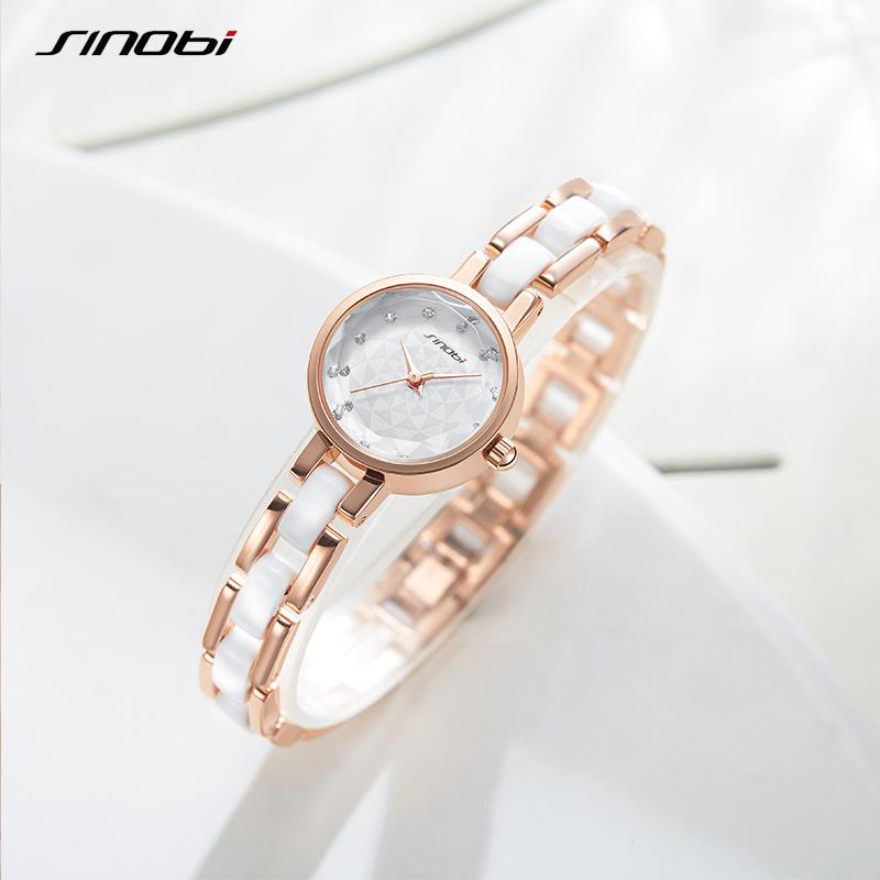 SINOBI Nyeste kvinnemote armbåndsur Shinning Rose Golden Armbånd Dameklokker Luksus diamantkvartsklokker for kvinner