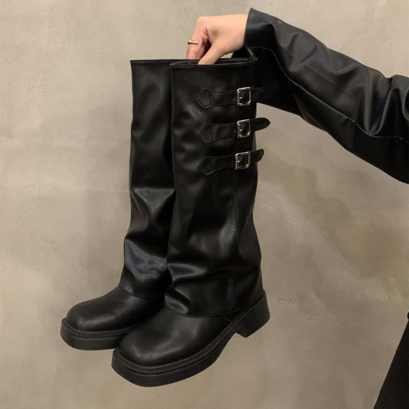 Thick-soled Versatile Retro Trousers, Long Women's Boots, New Autumn and Winter Fashion Stacking Boots, Long Boots, Children's Card