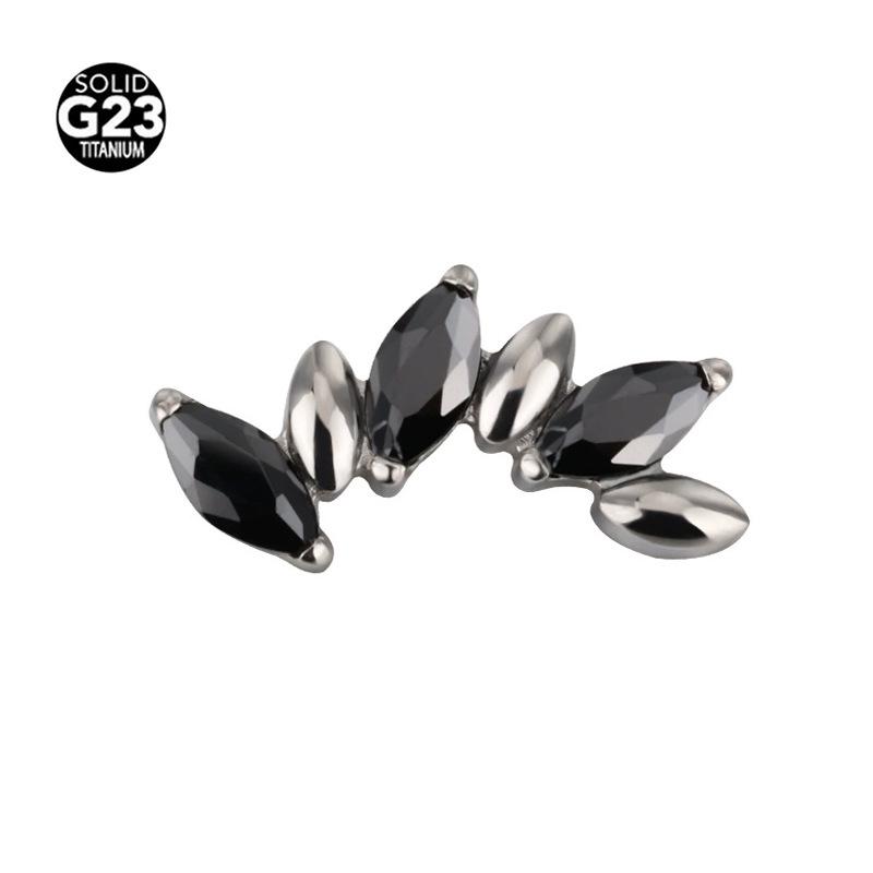 Marquise Multicolor Zircon Stud Earrings – F-136 Titanium Alloy for Lip and Ear Cartilage Piercing.