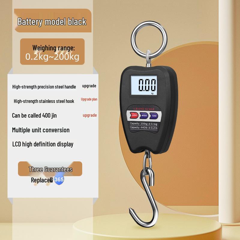 200kg Handheld Electronic Crane Scale - Black Industrial Hanging Hook Scale for Cross-Border E-commerce