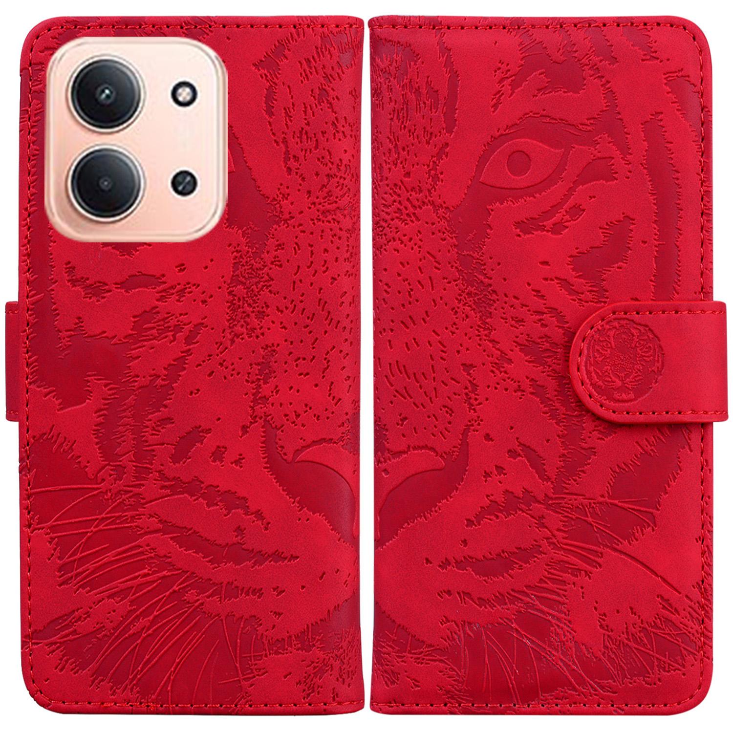 

For Xiaomi Redmi 15C 5G (EU) (173mm)/15C 4G (EU) (173mm) Case Tiger Imprint Leather Wallet Phone Cover Red