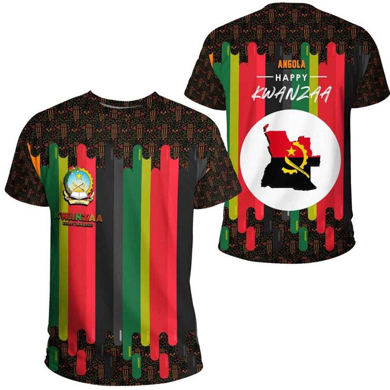 Angola Coat of Arms T-shirt for Men Summer 3D Printed T Shirts Crew Neck Short Sleeves Casual Tops Streetwear Loose Tee Shirt