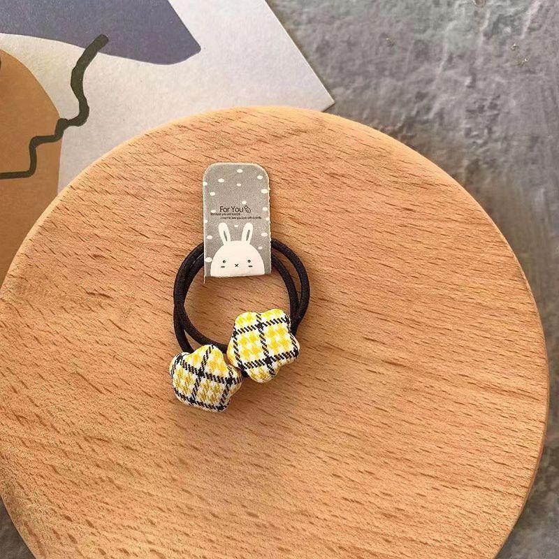 2pcs Velvet Heart Plaid Star Button Elastic Hair Bands Rubber Hair Rope Tie Girls Hair Scrunchie Ponytail Holder Gum Accessories