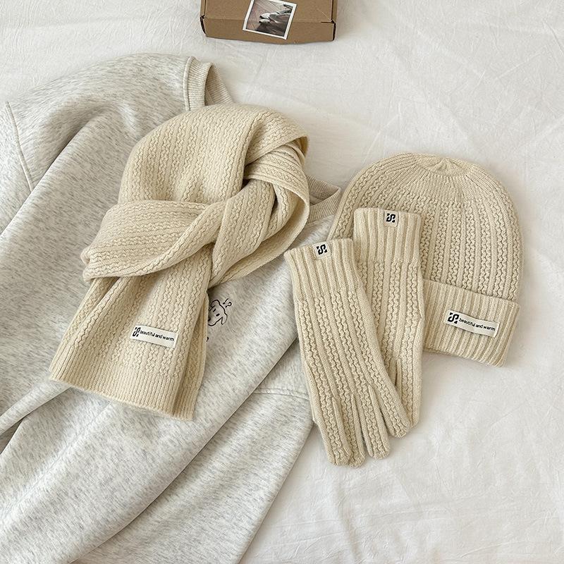 Набор из 3 предметов: Зимняя шапка, шарф, перчатки с сенсорным экраном, унисекс, вязаные, теплые, шапка-бини, воротник-шарф, перчатки, набор для осени, зимы, для улицы, для повседневной носки