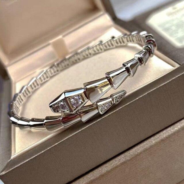 

Браслет из серебра 925 пробы с позолотой в форме змеи и бриллиантами в форме головы и хвоста для женщин, европейские и американские брендовые ювелирные изделия, подарки