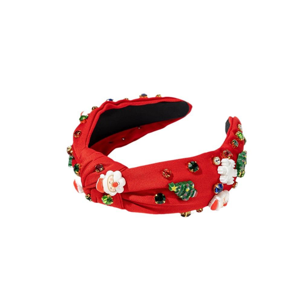 European & American Rhinestone Santa Christmas Headband: Wide-Brimmed Knotted Hair Accessory