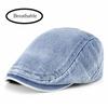 Vintage Washed Denim Flat Cap Dad Distressed Jean Newsboy Hat Men's Casual Style Berets Woman Fashion Ivy Cap
