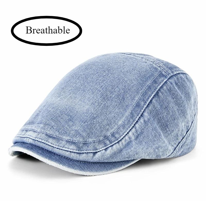 Vintage Washed Denim Flat Cap Dad Distressed Jean Newsboy Hat Men's Casual Style Berets Woman Fashion Ivy Cap