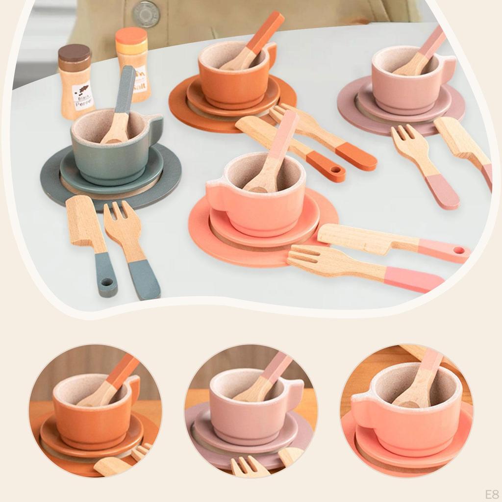 Children's Tea Party Play Set for Ages 3 to 5 with Wooden Teacups
