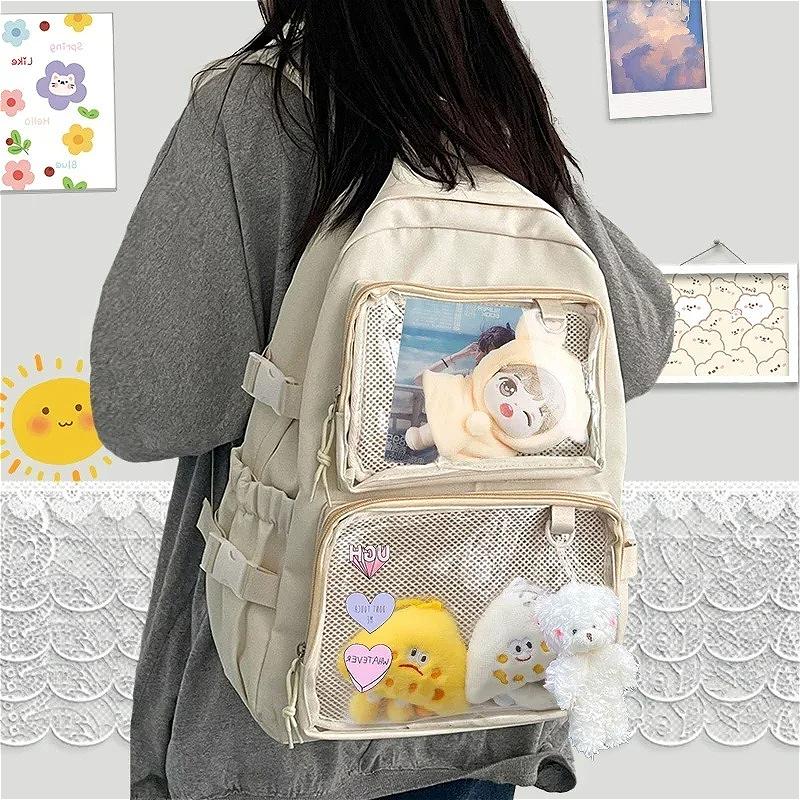 Rucsac Ita Kawaii Fereastră Transparentă Geantă Școlară Capacitate Mare Rucsac pentru Afișare Pini Anime Y2K JK Geantă de Călătorie pentru Fete
