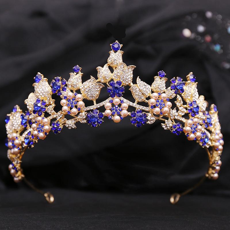 Fashion Bride Crown Headdress Rhinestone Crystal Pearls Flower Tiaras Bridal Diadem for Wedding Dress Hair Jewelry Accessories
