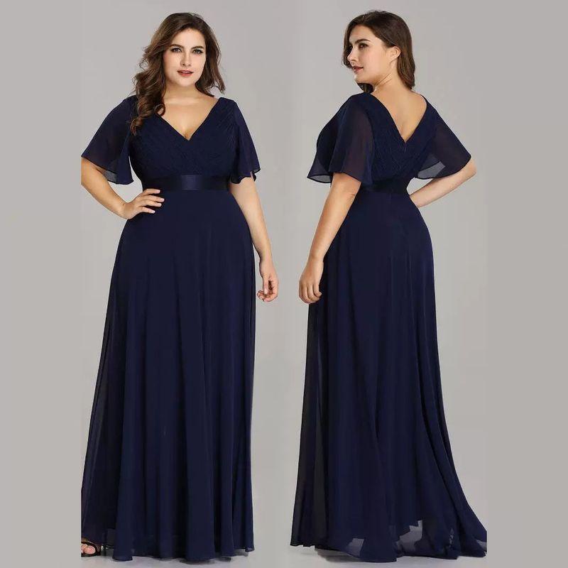 Elegant Eveninglong Elegant a Line V Neck Chiffon Plus Size Gown Dress