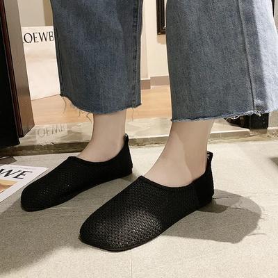 Women's Flat Shoes Square Toe Mesh Upper One Kick Shoes Women Leisure Daily Breathable Roman Anti-Slip Sole Zapatillas De Mujer
