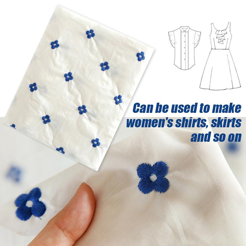 100*150cm Exquisite Blue Flower Embroidery Fabric Literary Flower High-quality Cotton Fabric For Diy Shirts Bed Sheet Quilting