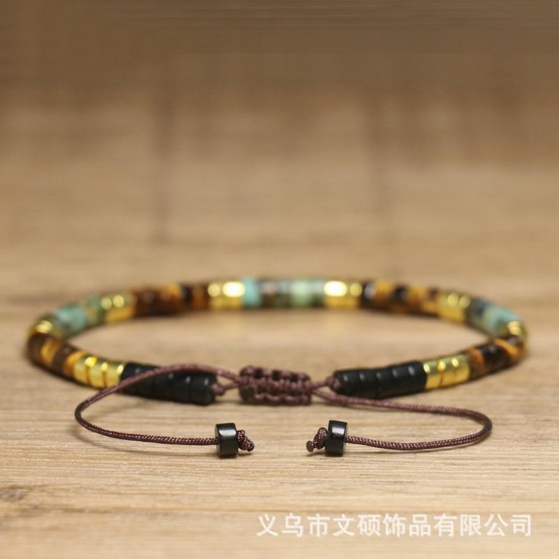 Tiger Eye Turquoise Tube Bead Bracelet – Gold Accent Adjustable Boho Jewelry, Courage Protection Gift for Men & Women