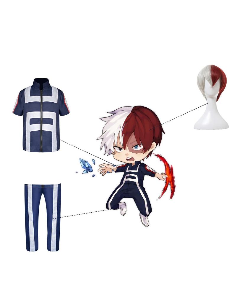 Shoto Todoroki Cosplay Costume with Gym Adult for School Festivals and Events Todoroki Gym Uniform with Size [Excellent Quality] Wig, Uniform,