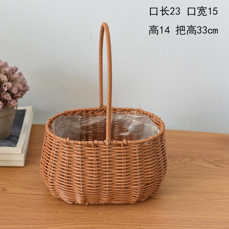 Processing custom imitation rattan woven flower basket, hand-woven waterproof gift basket with flowers, hand-woven hand-held gift basket