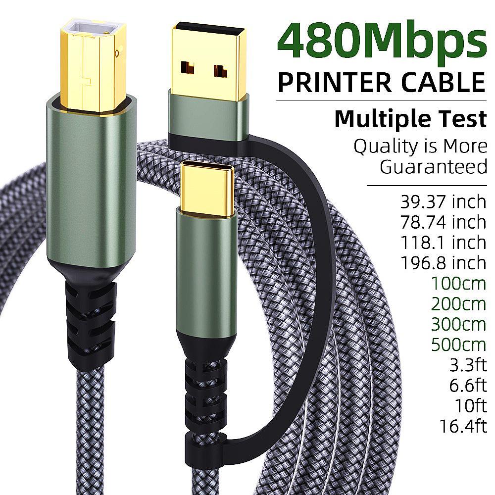 Gold-Plated USB to Type-C/B Male Printer Cable