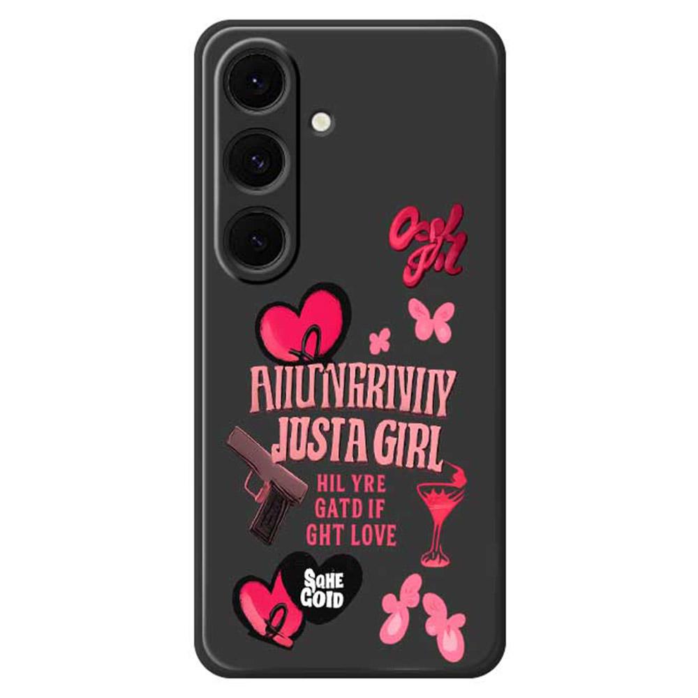 

For Samsung Galaxy S25+ Case Pink Elements Pattern Printing Straight Edge TPU Phone Back Cover Black