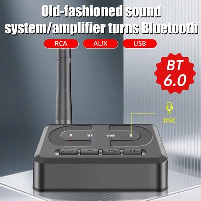 Bluetooth 6.0 Audioempfänger 3,5 mm Aux RCA mit Mikrofon Hifi Stereo Drahtloser Adapter unterstützt USB-U-Disk für Auto-Lautsprecher-Verstärker