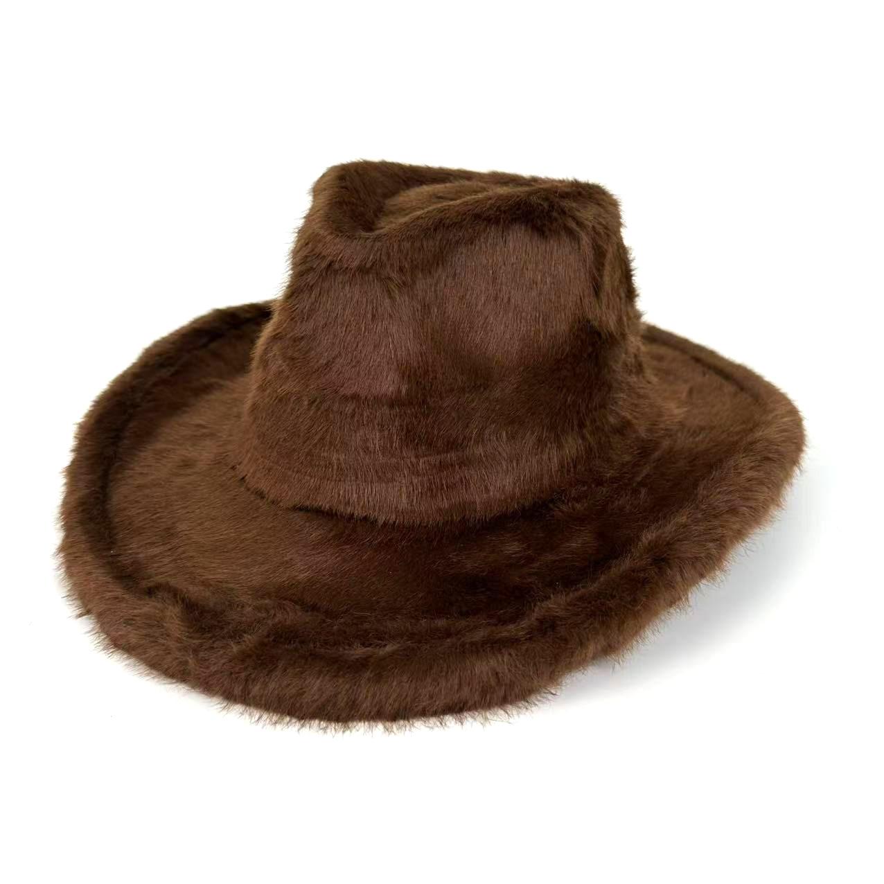 

Imitation Rabbit Fur Hat Men S And Women S Jazz Hat Top Hat Big Brim Shading Western Cowboy M（56-58cm） темно-коричневого кольору