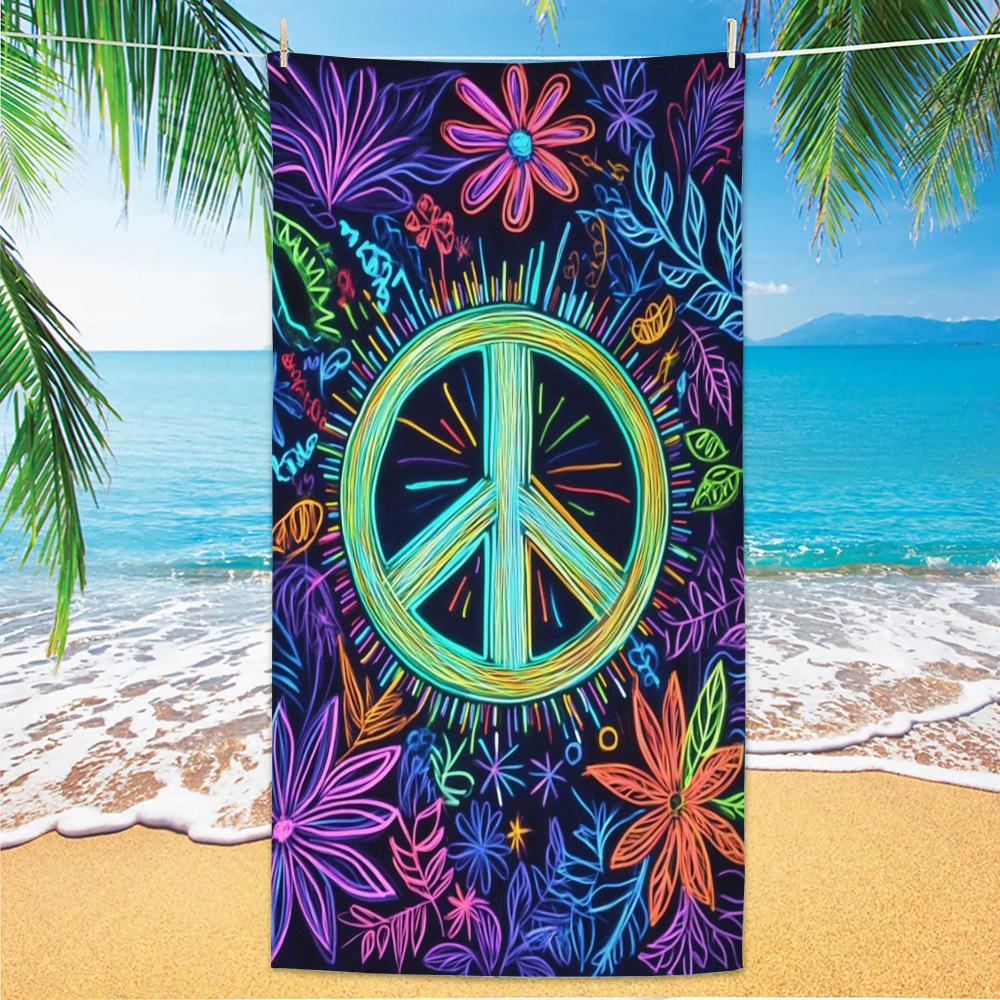 Boho-Stil und Friedenssymbol, Strandtücher aus ultrafeiner Faser, Strandurlaubsfotos, Dekorative Handtücher, Schalhandtücher