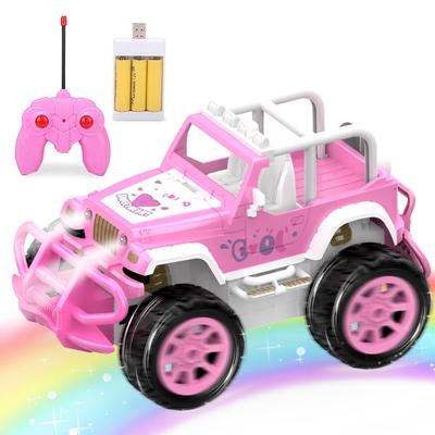 Radio-controlled Car for Girls, Off-road Jeep, RC Car, Rechargeable, Approximately 60 Minutes of Operation Time, LED Lights, Perfect As a Gift for