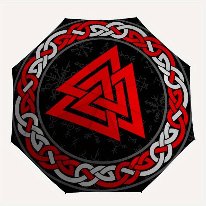 Valknut Norse Symbol - Viking Triangle Umbrella, Portable 3-Fold Umbrella for Men & Women,Ha