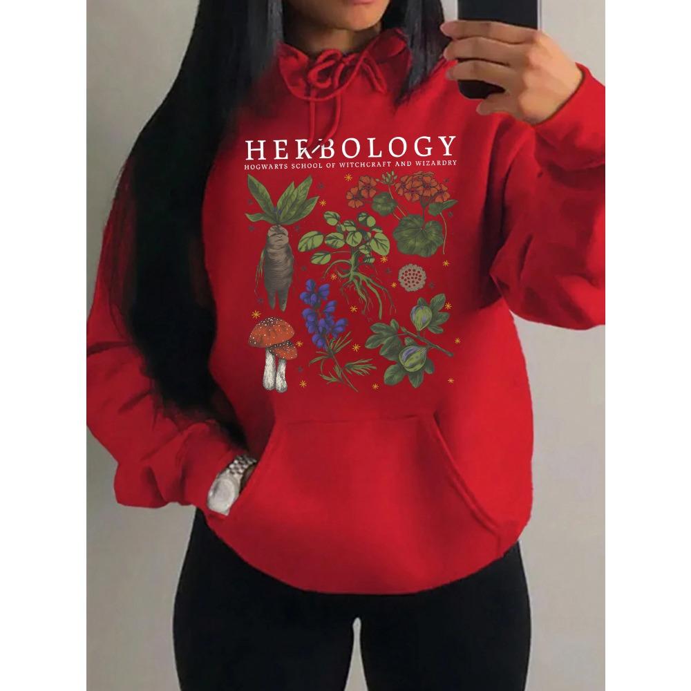 Herbology Plant Composition Printing Hoodies Women Hip Hop All-Match Sportswear Casual Hoody Autumn Pocket Pullover