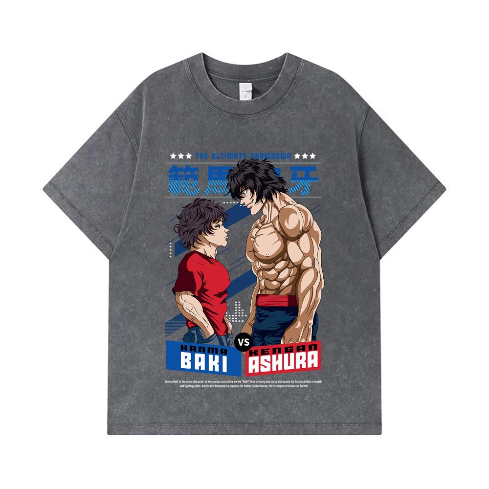 275 GSM Washed T-shirts 100% Cotton Baki V2 Baki Ashura Print Unisex Heavy Cotton T Shirt