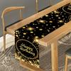Happy Birthday Table Runner Birthday Party Decorations Black Gold Balloon Print Table Cover for Kids Adults Bithday Table Decor