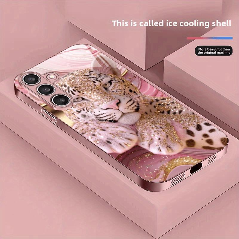 Pink Gold Leopard Pattern Glass Tempered Phone Case Suitable for Samsung Galaxy S26 S25 S24 S22 S21 S20 FE/Ultra/Plus Hard Case