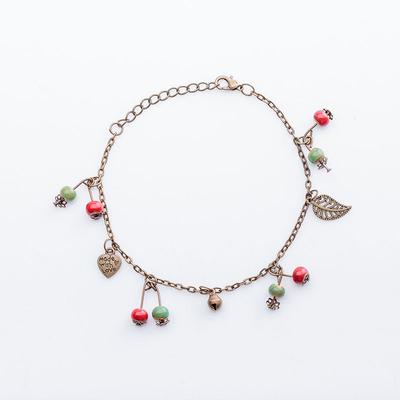 Vintage Bohemian Sweet Small Fresh Copper Leaf Bell Anklet Color Ceramic Women's Accessories