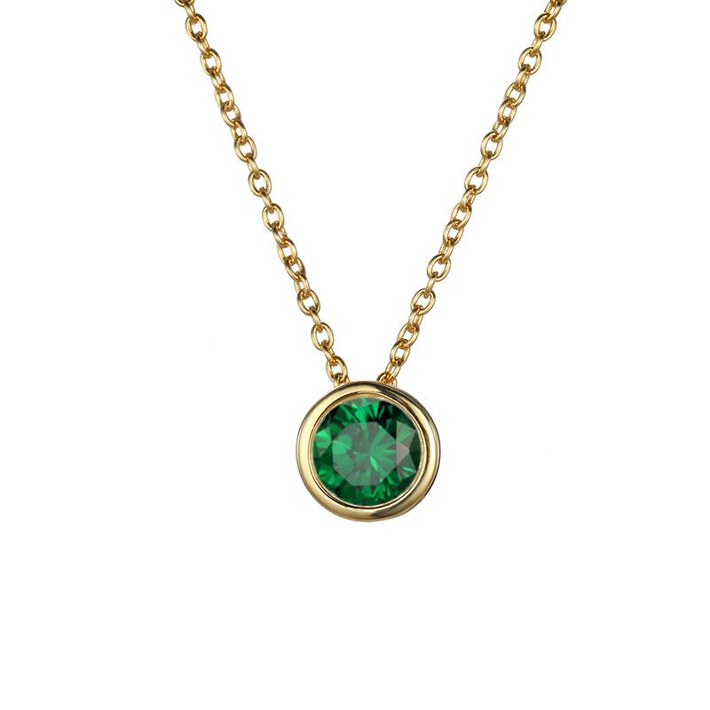Shiny Colorful CZ Birthstone Necklace Round Stainless Steel Link Chain Necklace Boutique Birth Stone Zircon Necklace for Women