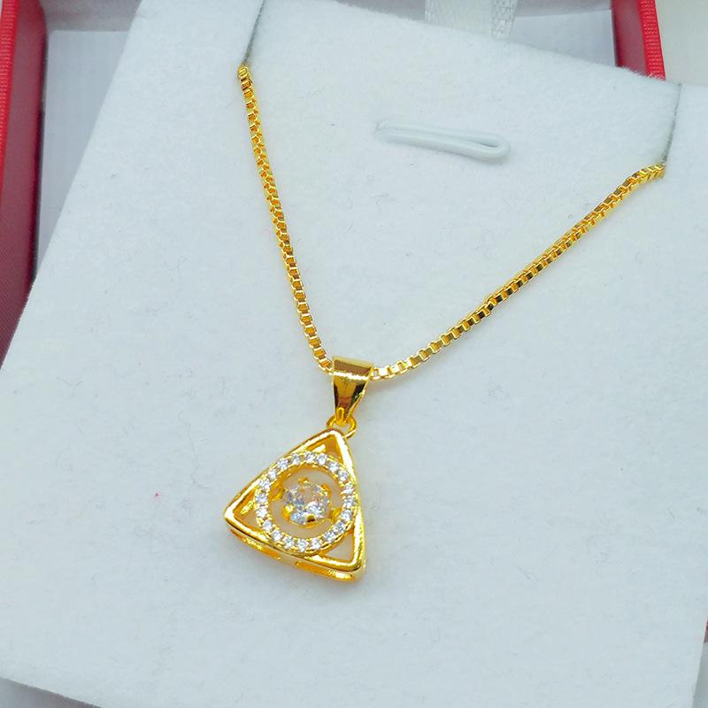 Vietnamese Sand Gold Heart Necklace with Gilded Brass Crown Pendant and Diamond Inlay In Multiple Styles