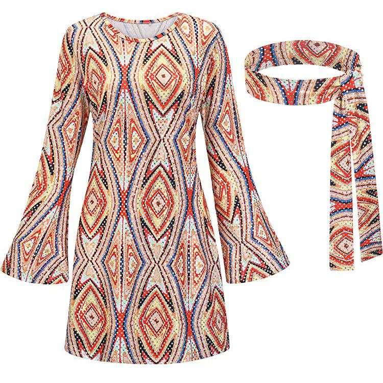 Costum Halloween Transfrontalier Hippie Disco anii 70 Rochie Gogo Batic la Cap La Mod Confortabil Mânecă Lungă Simplă Proaspătă Culoare Solidă