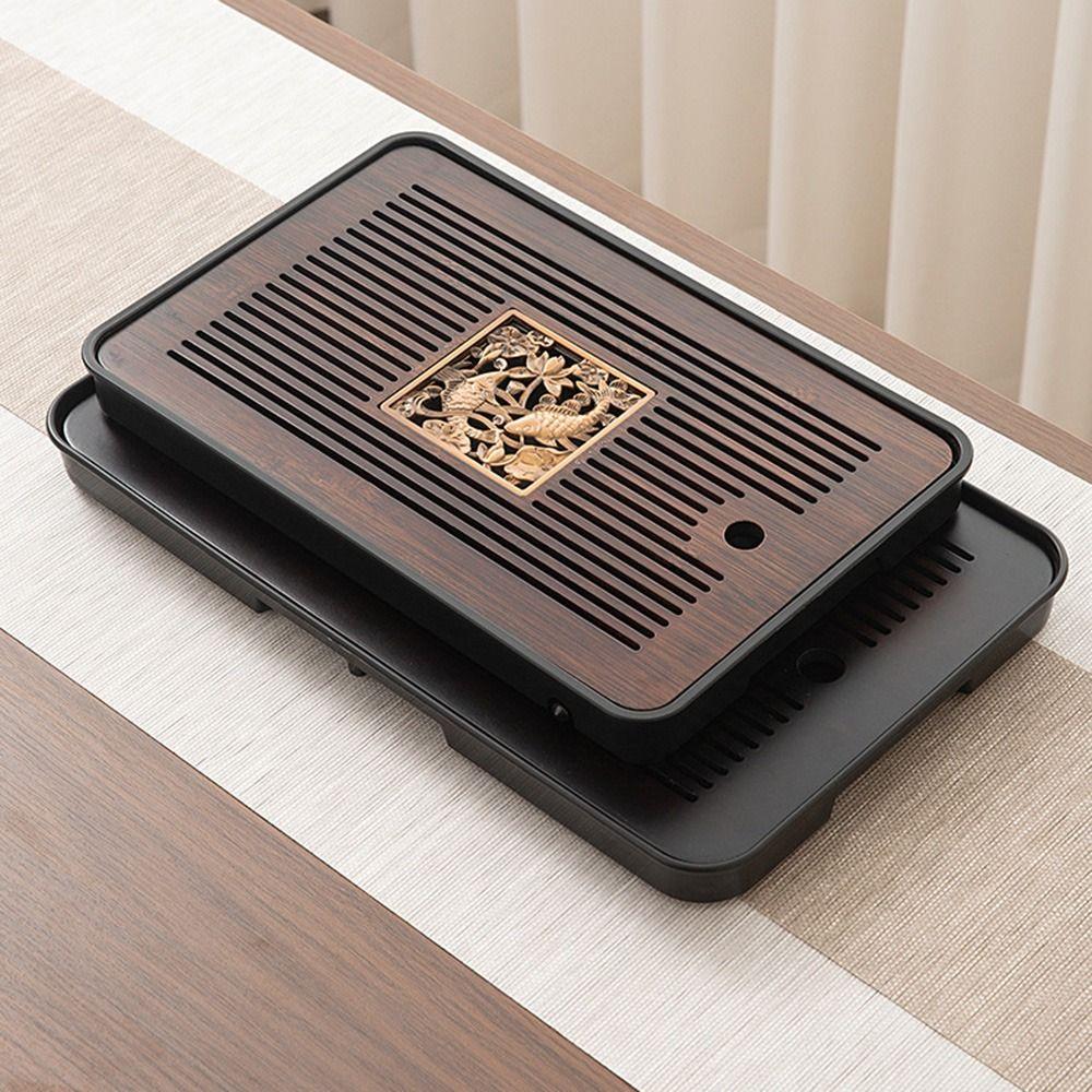Dual Purpose Bamboo Tea Tray with Drain Quick Drainage Gongfu Tea Set Table  Tea Set Accessory