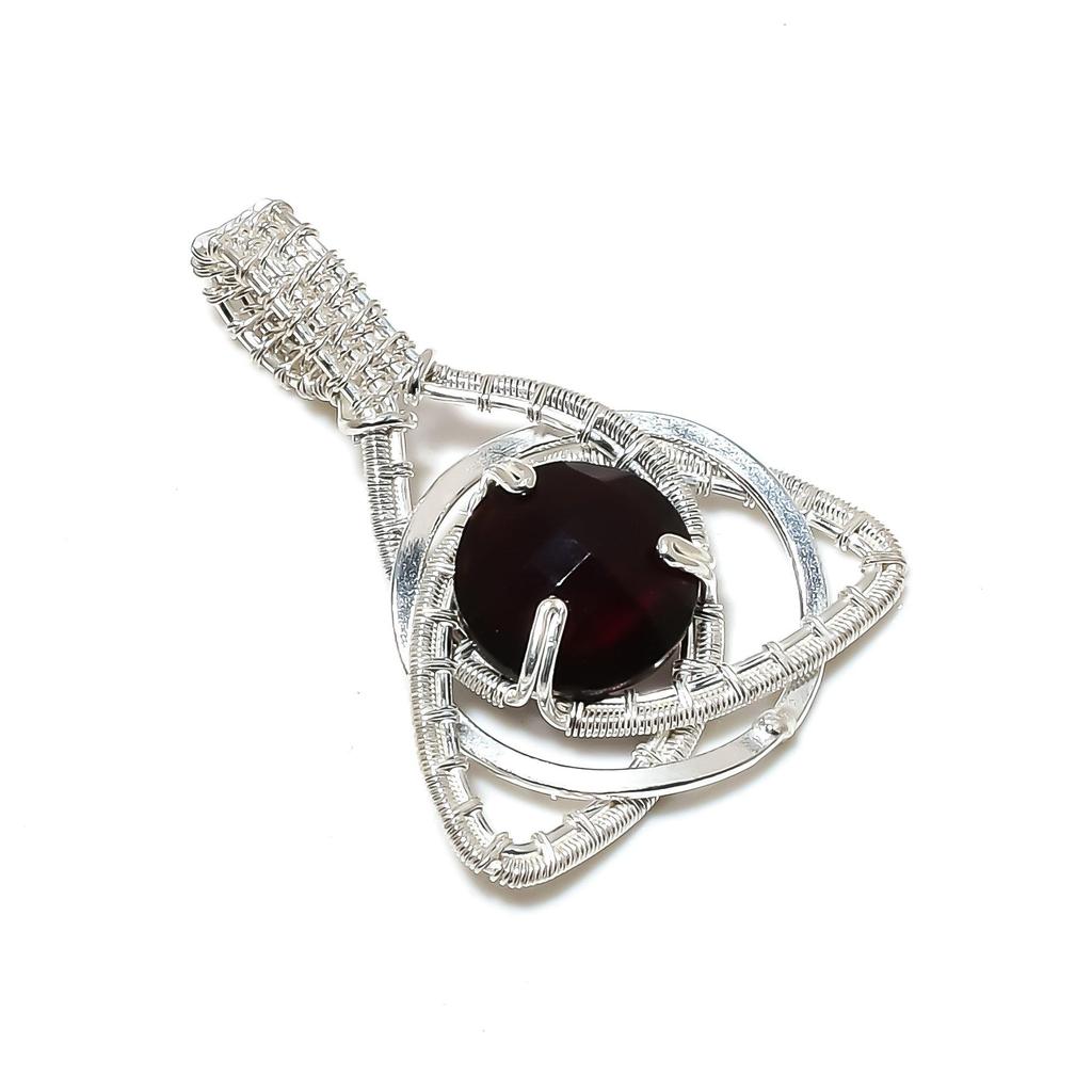 Black Spinel Gemstone Silver Pendant In 925 Sterling Silver- Handmade Design, Celtic Family Knot Wire Wrapped Everyday Jewelry, Gifts