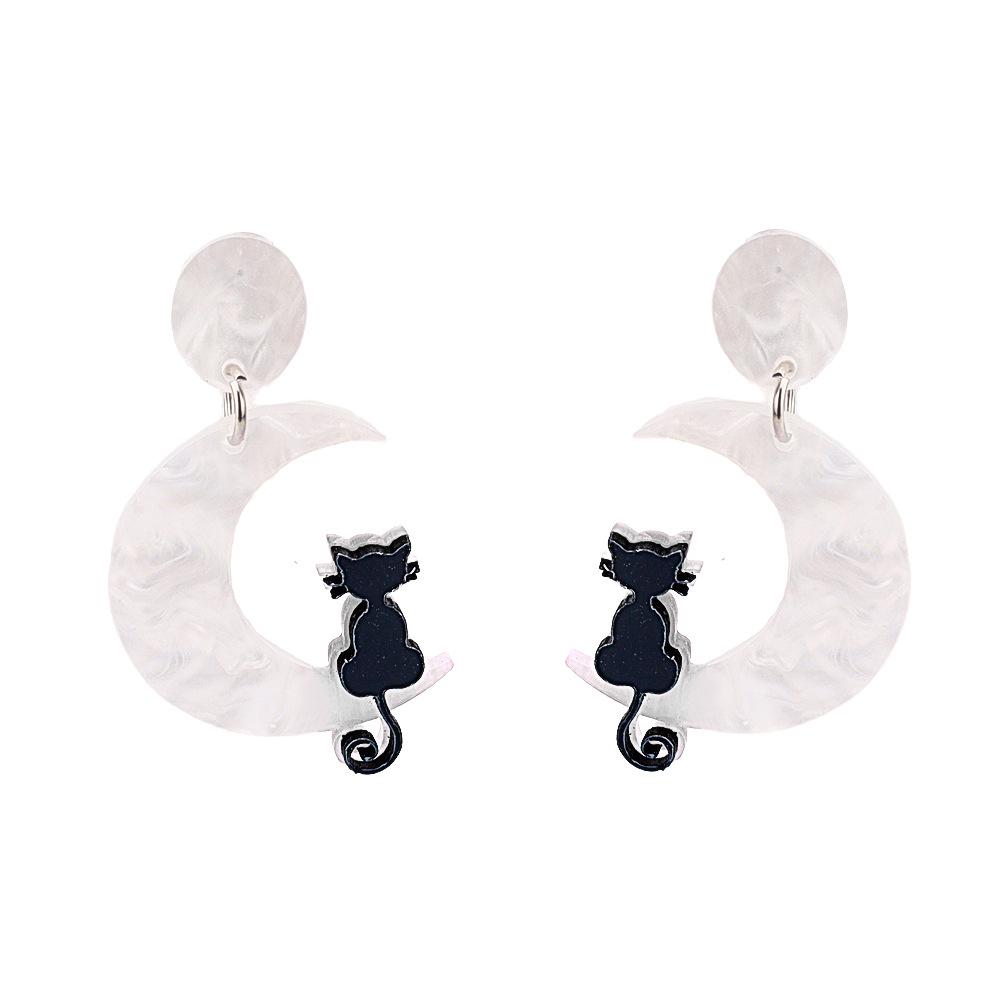 Elegant Pink Cat Star and Moon Earrings